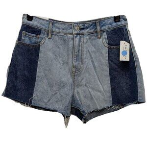 NEW PacSun High Rise Button Front Denim Shorts Patchwork Color Blue Size 29 LA